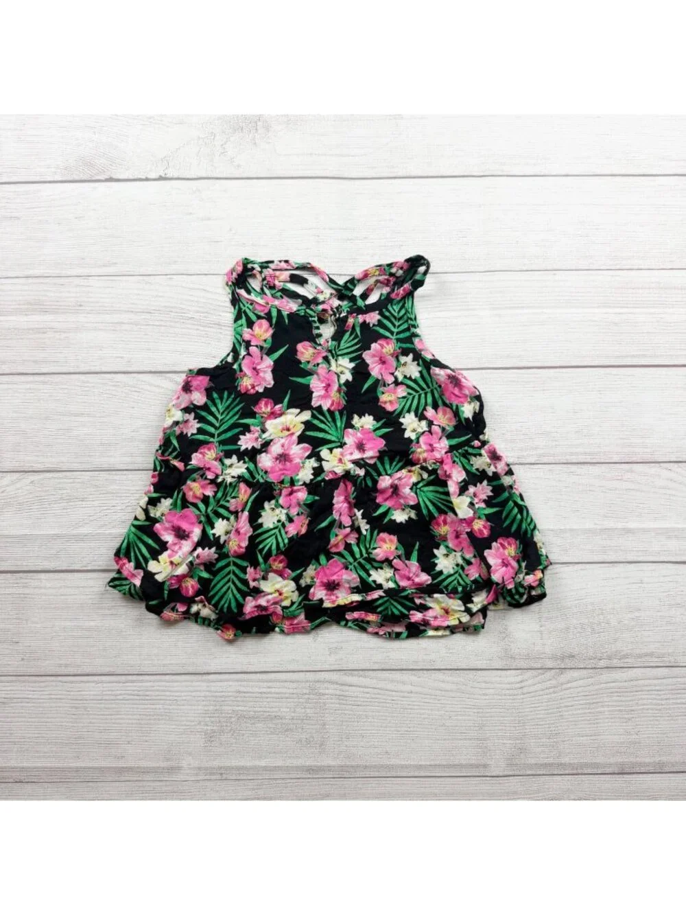 Justice Girls Black Floral Tank Top Sleeveless Lightweight Rayon 8